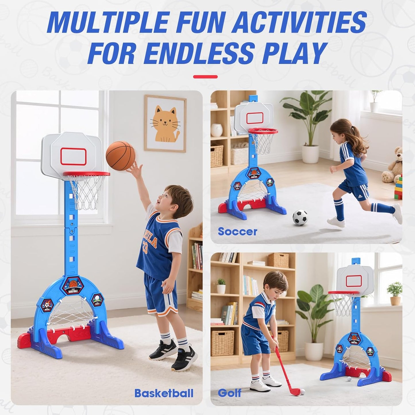 3-in-1 Active Play Basketball Hoop(Inflatable Version)