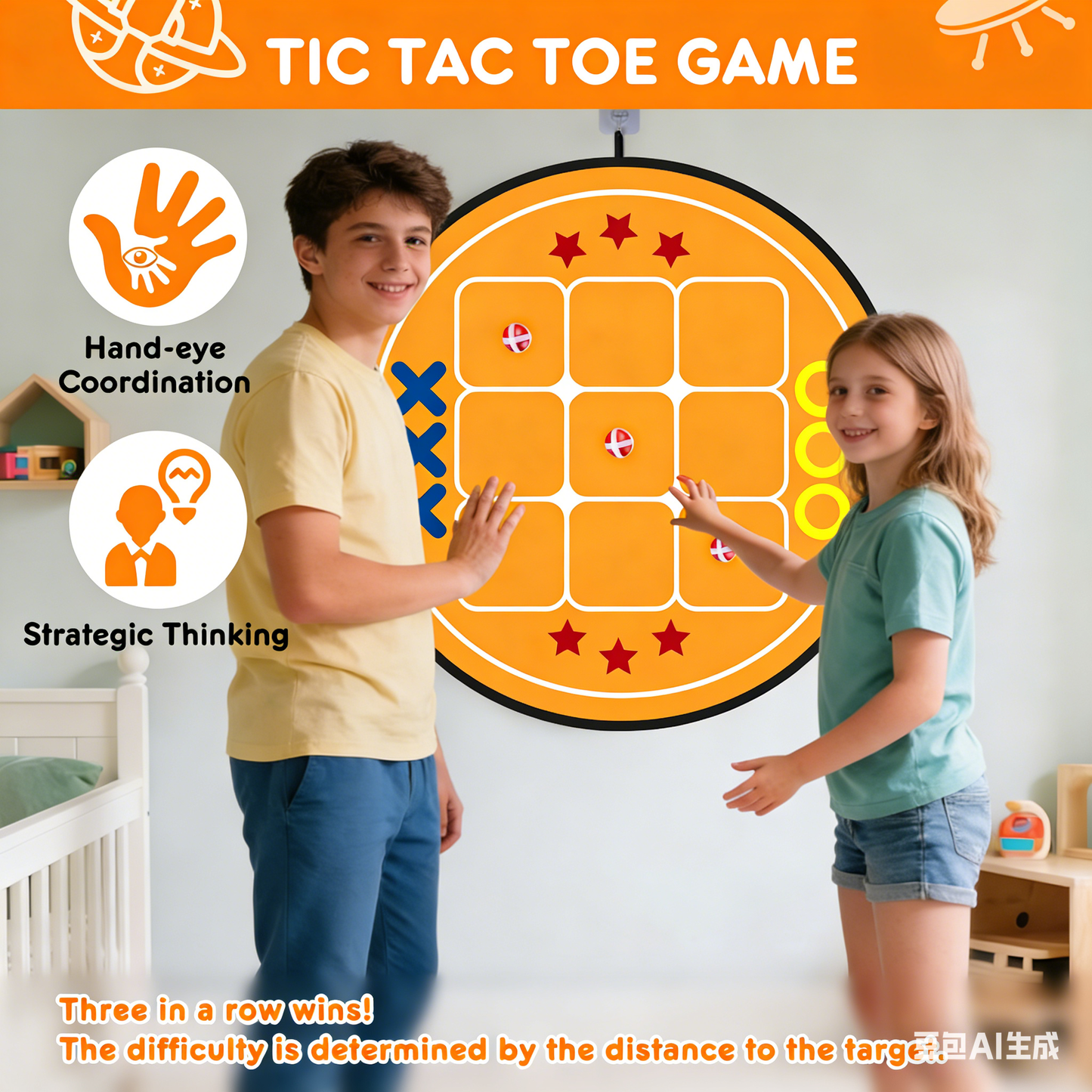 Large Dart Board Game for Kids (2 Pack, 29"), Indoor Outdoor Toss Toys with Scoreboard Target & Tic Tac Toe, 12 Sticky Balls, Carry Bag, Family Party Yard Games