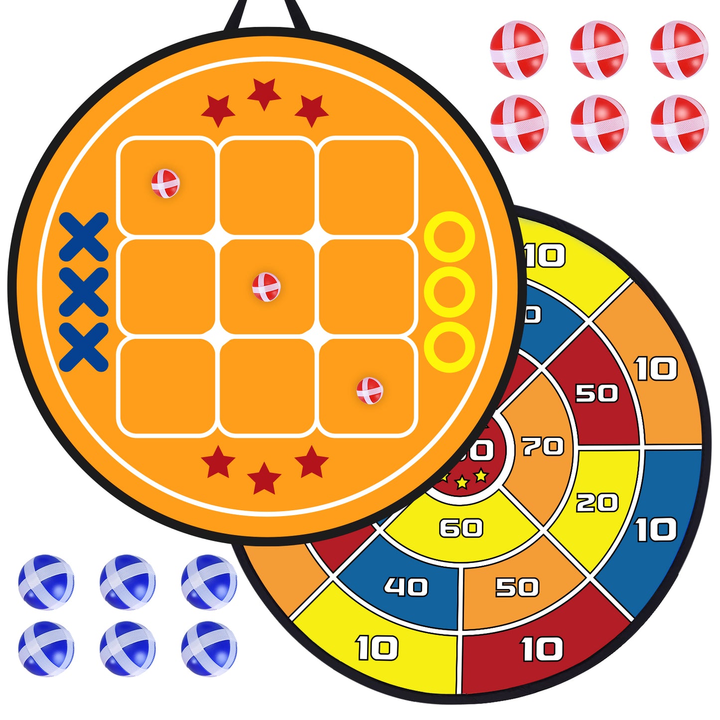 Large Dart Board Game for Kids (2 Pack, 29"), Indoor Outdoor Toss Toys with Scoreboard Target & Tic Tac Toe, 12 Sticky Balls, Carry Bag, Family Party Yard Games
